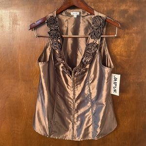 Women’s gold Jaipur zip up flower collar shirt with bones size L.